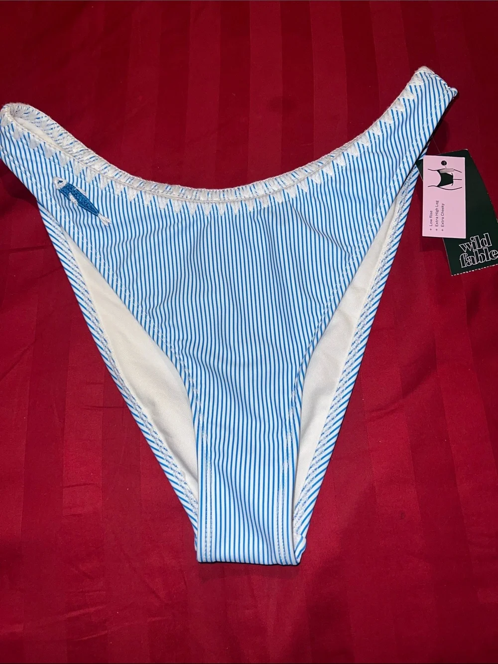 Women's Sardine Applique Striped Low-Rise Bikini Bottom - Wild Fable M.  NWT.